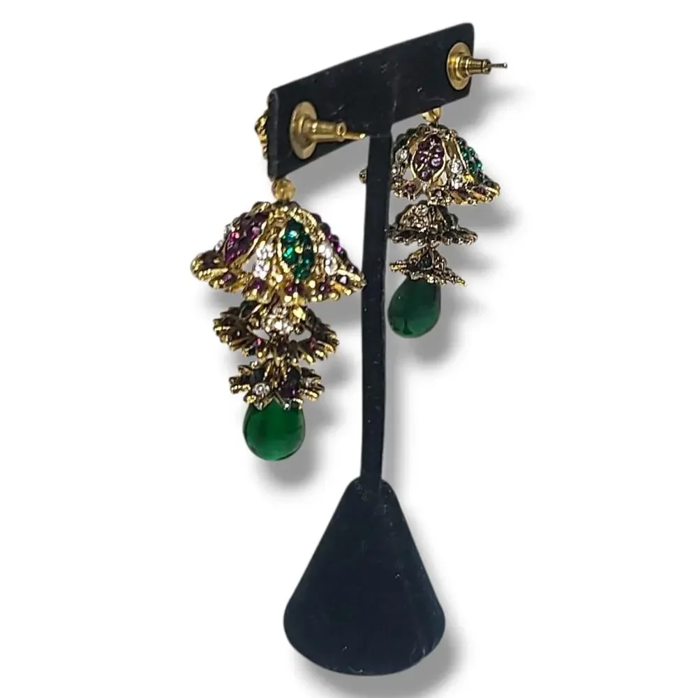 Vintage‎ Purple Green & Gold Tone India Bollywood Style Chandelier Earrings